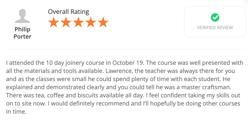 YTA Carpentry & Joinery course review by Philip Porter - Oct 19