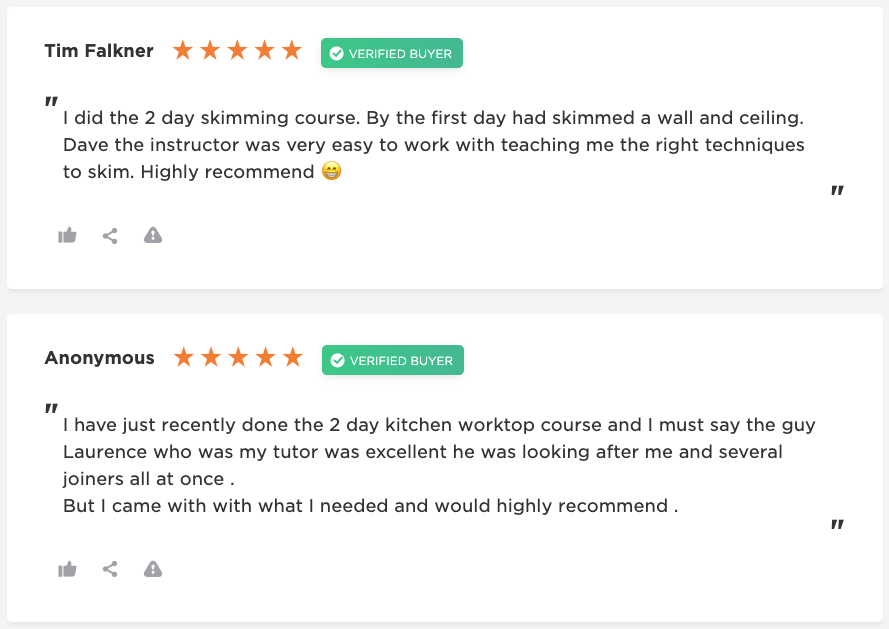 2 day plastering and worktop fitting course reviews