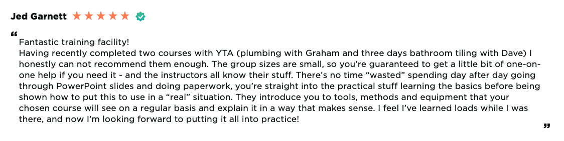 Plumbing and bathroom tiling course review